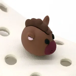 Cute 3D cartoon horse shoe charm for clogs, fun PVC shoe decoration accessory for kids.