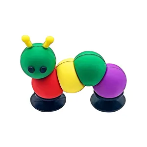 Colorful suction cup caterpillar toy detail shot, multi-color sensory fidget toy close-up