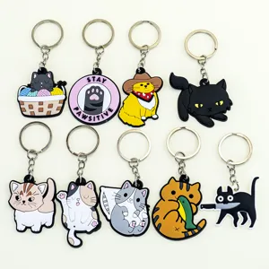 Schattige Cartoon Kat PVC Zacht Rubber Sleutelhanger Tas Hanger Dier Sleutelring Auto Sleutelhanger Mode Sieraden Cadeau