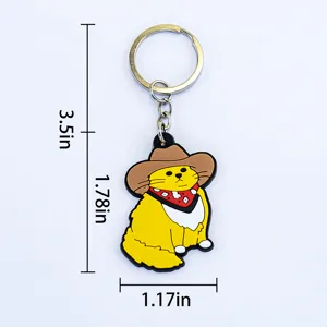 Leuke cartoon cowboy kat PVC sleutelhanger, zachte rubberen tas hanger accessoire.