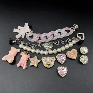Clog shoe charms set metal resin rhinestone bear pearl chain DIY decorative accessories