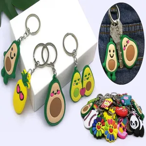 Llaveros bonitos de PVC de aguacate y flores, accesorios ideales para bolsos y regalos.