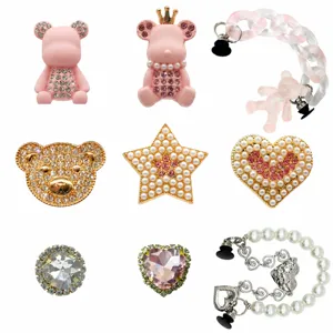 Cute rhinestone pink bear shoe charms and pearl star heart DIY accessories for clogs and bags