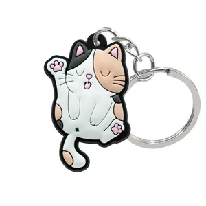 Leuke driekleurige kat sleutelhanger PVC zacht rubber hanger stijlvolle tas ornament detail