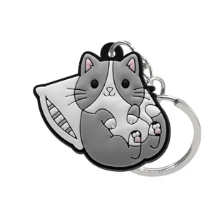 Schattige grijs kat kussen sleutelhanger cartoon PVC metalen ring tas hanger accessoire