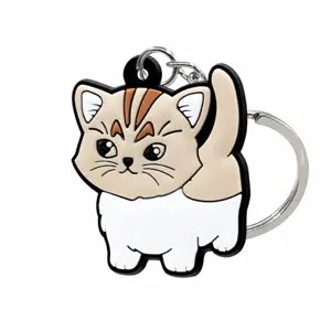 Gedetailleerd overzicht van schattige cartoon kat sleutelhanger hanger van PVC.