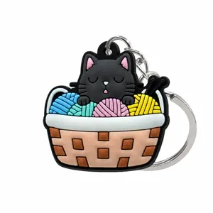 Leuke zwarte kat siliconen sleutelhanger, schattige dieren tas hanger voor rugzak.