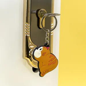 Leuke cartoon kat PVC sleutelhanger, schattig dierontwerp met metalen ring, leuk cadeautje.