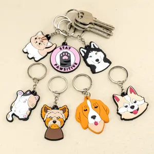 Detail schattige cartoon kat en hond siliconen sleutelhanger, perfecte rugzak accessoire.