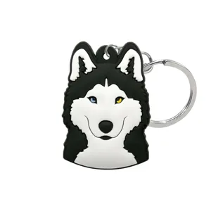 Schattige husky PVC sleutelhanger cartoon dier tas hanger metalen ring accessoire leuk