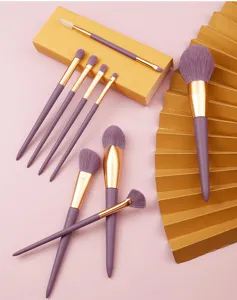 9-Piece Purple Makeup Brush Set Synthetic Fiber Foundation Eyeshadow Powder Brushes