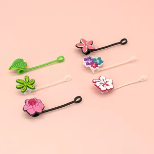 Silicone straw covers set, cute tropical flower dust-proof cap for Stanley cups, resort style.