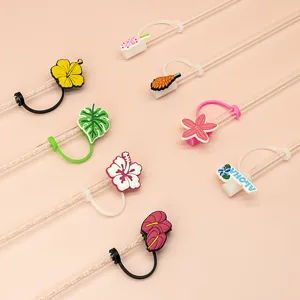 Hawaiian style silicone straw covers set with tropical flowers and cute designs for Stanley cups.