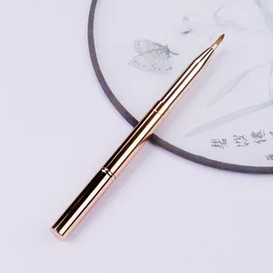Retractable dual-ended lip brush with cap, portable metal makeup brush for blending and lipstick.