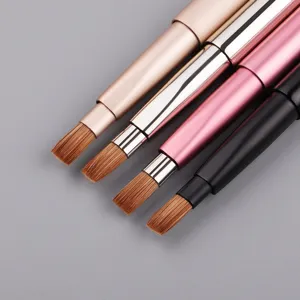 Retractable lip brush makeup brush set with metal handle and weasel hair for precise application.