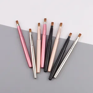 Portable retractable lip brush makeup tools with metal case for precise application.