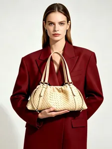 Bolso de Hombro de Cuero Tejido de Moda para Mujer Bolso Nube Casual Suave Tote Elegante Bolso Retro de Axila