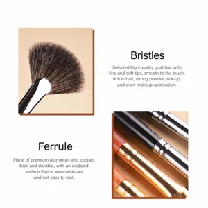 Professioneller Ziegenhaar Fächer-Highlighter-Pinsel mit robuster Aluhülse für präzises Make-up.