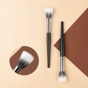 Pinceau de Maquillage Stippling Professionnel Pinceau à Fard à Joues en Laine de Chèvre Douce Manche en Bois de Haute Qualité