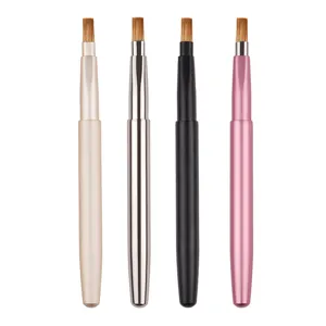 Retractable flat lip brush and concealer brush set with metal casing for precise makeup use.