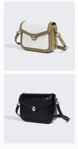 Klassische Leder Umhängetasche für Damen, retro stilvolle kleine Schultertasche mit Metallverschluss.