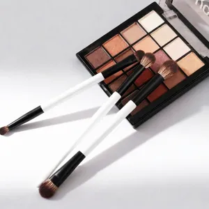 Dual-ended makeup brush set with eyeshadow palette for precise eye makeup application