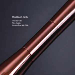 Professional makeup brush handle featuring lightweight metal design and durable thick ferrule.