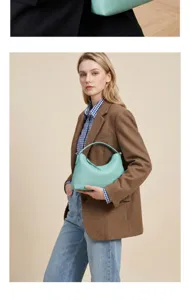 Elegante mintgrüne Leder Hobo Umhängetasche, minimalistische Damen Handtasche für Arbeit.