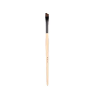 Professional angled eyebrow brush with wooden handle for precise makeup application and shaping.