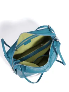 Blaugrüne Leder Umhängetasche Kissen Tote Handtasche mit Reißverschluss Fächern und Design.