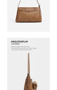 Premium genuine leather shoulder bag with chic pouch, stylish brown daily design for women.