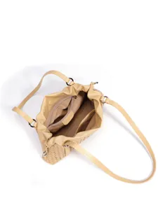 Bolso de hombro de cuero trenzado clásico, elegante bolso de mujer, vista superior.