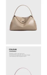 Premium pebbled leather shoulder bag with structured silhouette and polished hardware details.