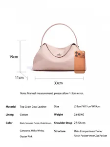 Bolso de mano de cuero genuino vacuno clásica bolsa de hombro cruzada tote con diseño elegante