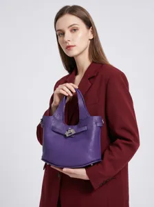 Damen Echte Leder Eimer Tasche Minimalistischer Oberer Griff Handtasche Urban Lässiger Schlossverschluss Schulter Umhängetasche
