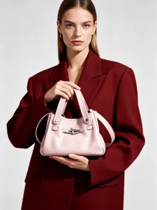 Bolso Cubo de Cuero para Mujer Moda Nicho Asa Superior Bolso Bandouliere Casual Versátil Color Sólido Bolso de Hombro