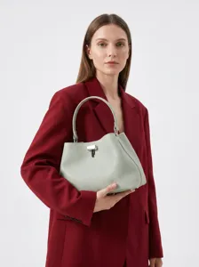 Borsa Secchiello in Pelle di Vacchetta da Donna Minimalista Urbano Casual Tinta Unita Motivo Litchi Borsa a Tracolla