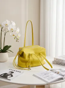 Elegante gelbe Ledertasche, modische weiche Umhängetasche für Damen, große Kapazität Handtasche.