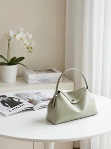Minimalist sage green leather shoulder bag large capacity daily commuting crossbody handbag
