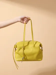 Schicke Schultertasche aus echtem Leder, stilvolle koreanische Design Handtasche, gelb.