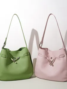 Elegante bolso saco de piel con cierre metálico, bolso de hombro de gran capacidad para mujer.