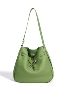 Elegante bolso cubo de cuero verde con cierre único, bolso de hombro minimalista y elegante para mujer.