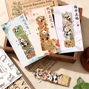 Chinese style cute panda metal bookmark set with vintage backing cards and exquisite tassels.
