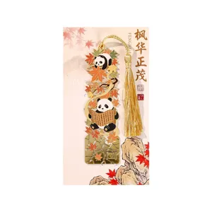 Chinese style metal panda bookmark with tassel and backing card, perfect student stationery gift.