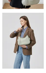 Elegante hellgrüne Damen Schultertasche aus Leder, schicke Hobo Tasche für den Alltag.