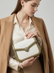 Elegante Leder Umhängetasche für Damen, Retro Kontrastdesign kleine quadratische Tasche.