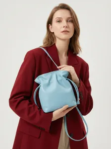 Borsa Secchiello Mini Cloud in Pelle Primo Fiore da Donna Casual Tinta Unita Coulisse Tracolla
