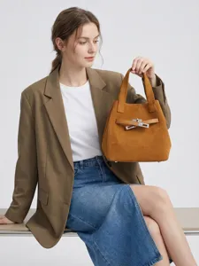 Luxury Frosted Cowhide Leather Bucket Bag Women Commuting Casual Top Handle Shoulder Crossbody Bag Fashion Handbag
