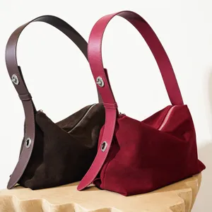 Bolso de hombro de ante para mujer, elegante bolso para uso diario y trabajo formal.