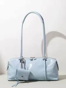 Bolso de hombro Boston de charol azul claro bolso de almohada chic minimalista para mujeres